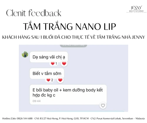  FEEDBACK THỰC TẾ SAU 1 BUỔI TẮM TRẮNG NANO LIP TẠI JENNY BEAUTY 
