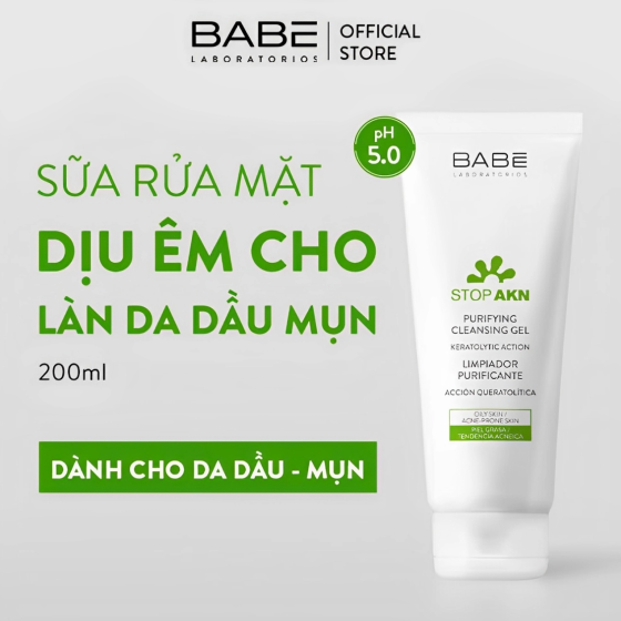 Sữa Rửa Mặt BABE Stop AKN Purifying Cleansing Gel